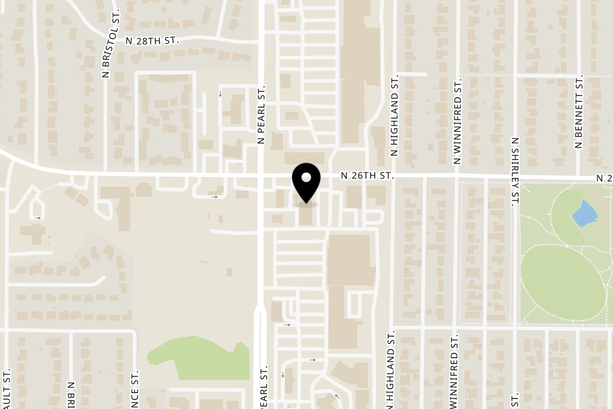 Map showing the location of Sake Sushi + Grill on 5738 N 26th St STE 5A in Tacoma